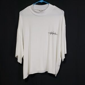 Pol White Oversized Top With Heartbeat Embroidered On Left Chest. Size: Small